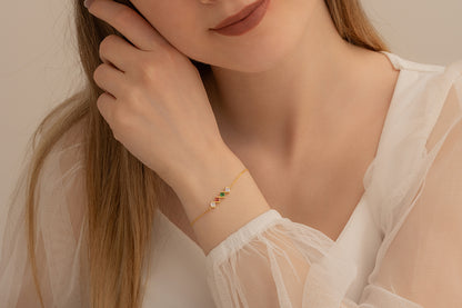 Doğum Taşlı Çapraz Bileklik | 14 Ayar Altın