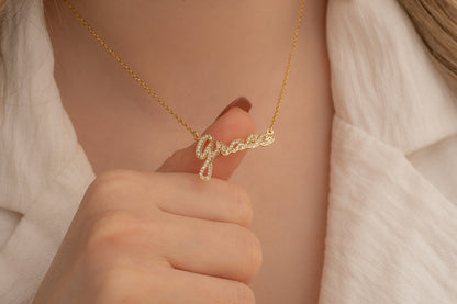 Taşlı İsim Kolye | 14 Ayar Altın