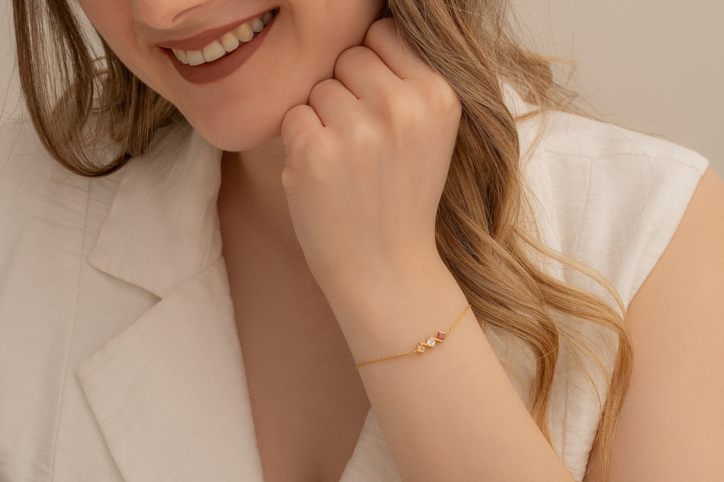 Doğum Taşlı Çapraz Bileklik | 14 Ayar Altın