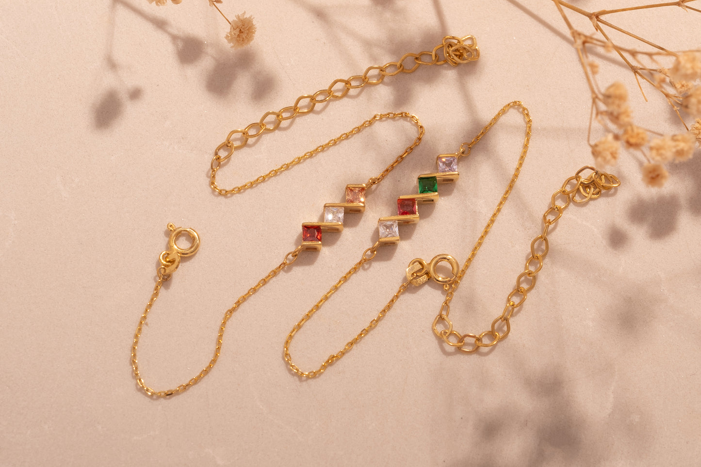 Doğum Taşlı Çapraz Bileklik | 14 Ayar Altın