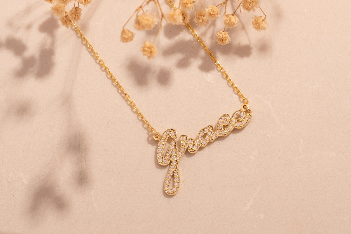 Taşlı İsim Kolye | 14 Ayar Altın