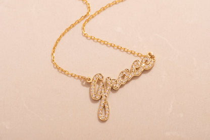 Taşlı İsim Kolye | 14 Ayar Altın