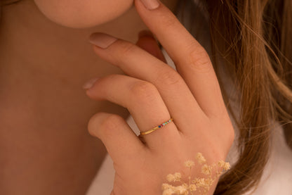 Doğum Taşlı Minimal Yüzük | 14 Ayar Altın