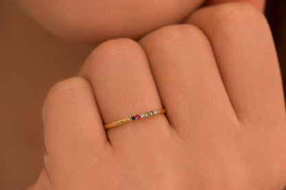 Doğum Taşlı Minimal Yüzük | 14 Ayar Altın