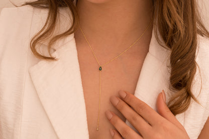 Damla Taşlı Y Kolye | 14 Ayar Altın