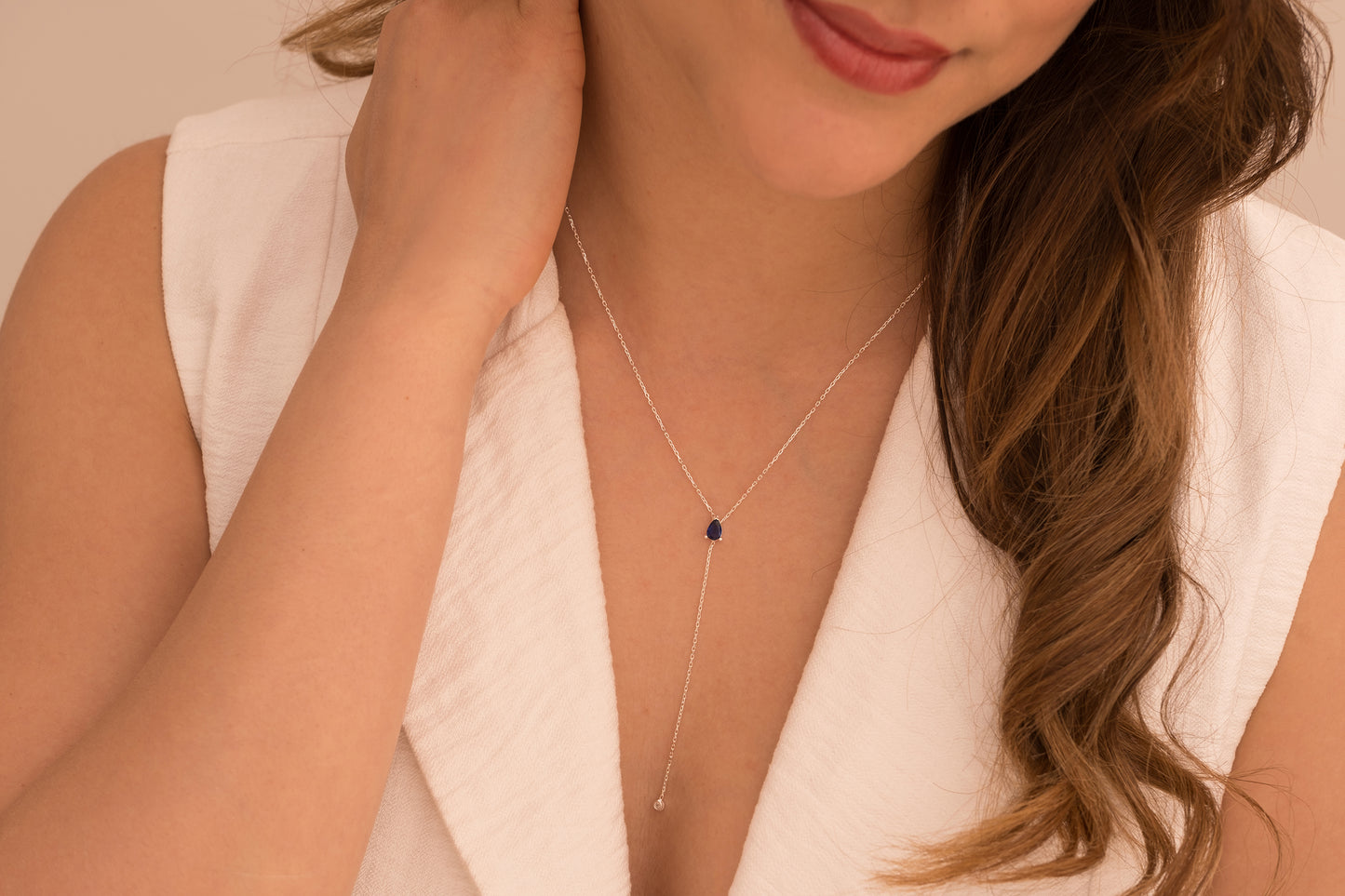 Damla Taşlı Y Kolye | 14 Ayar Altın