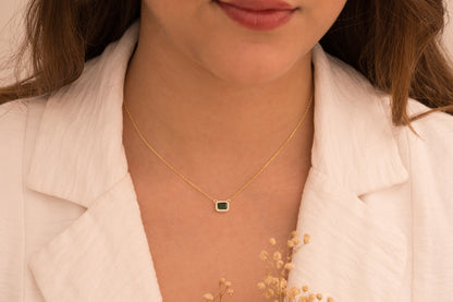 Etrafı Zirkon Yatay Baget Taşlı Kolye | 14 Ayar Altın