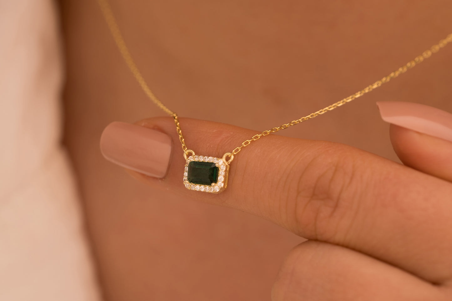 Etrafı Zirkon Yatay Baget Taşlı Kolye | 925 Gümüş