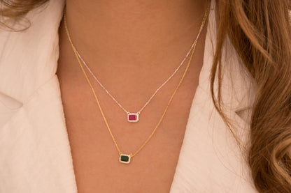 Etrafı Zirkon Yatay Baget Taşlı Kolye | 925 Gümüş