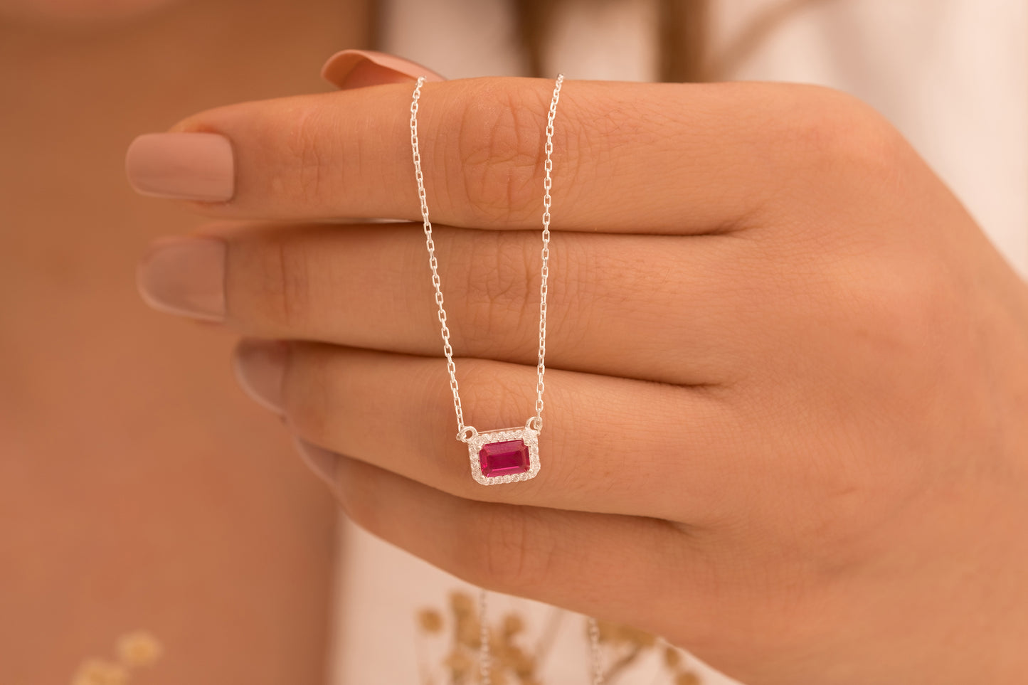 Etrafı Zirkon Yatay Baget Taşlı Kolye | 14 Ayar Altın