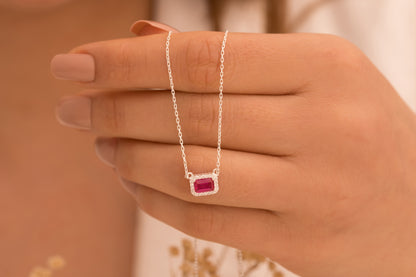 Etrafı Zirkon Yatay Baget Taşlı Kolye | 14 Ayar Altın