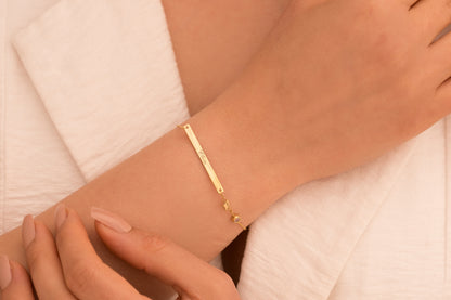 Doğum Taşlı Pati Figürlü İsim Bileklik | 925 Gümüş