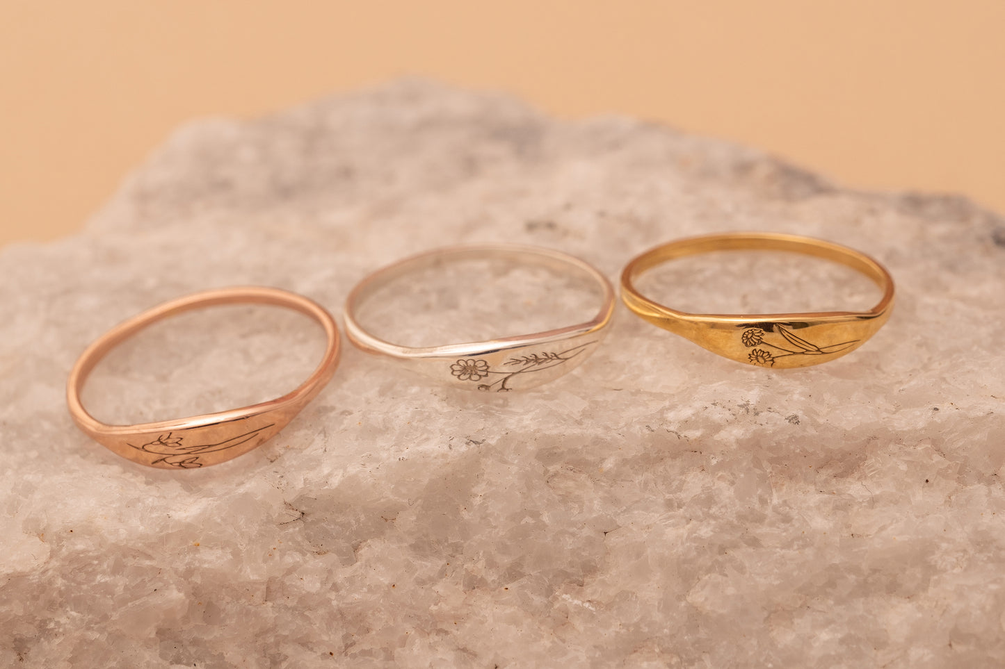 Doğum Çiçeği Kazıma Yüzük | 14 Ayar Altın