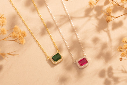 Etrafı Zirkon Yatay Baget Taşlı Kolye | 14 Ayar Altın