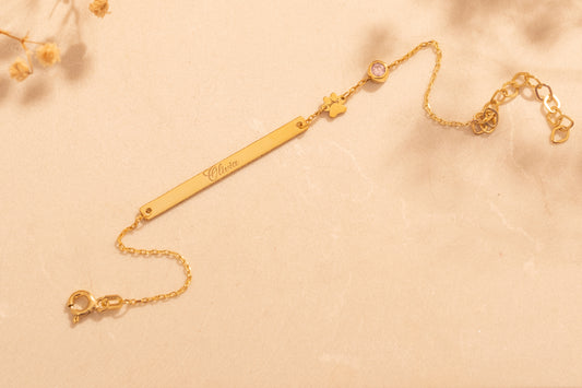 Doğum Taşlı Pati Figürlü İsim Bileklik | 925 Gümüş