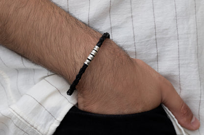 Tek Sargılı Erkek Deri İsim Bileklik | 925 Gümüş