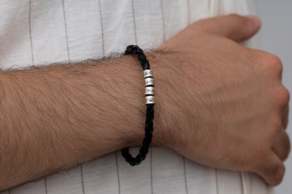 Tek Sargılı Erkek Deri İsim Bileklik | 925 Gümüş