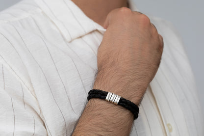 Çift Sargılı Erkek Deri İsim Bileklik | 925 Gümüş