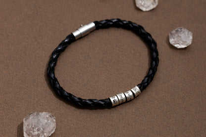 Tek Sargılı Erkek Deri İsim Bileklik | 925 Gümüş