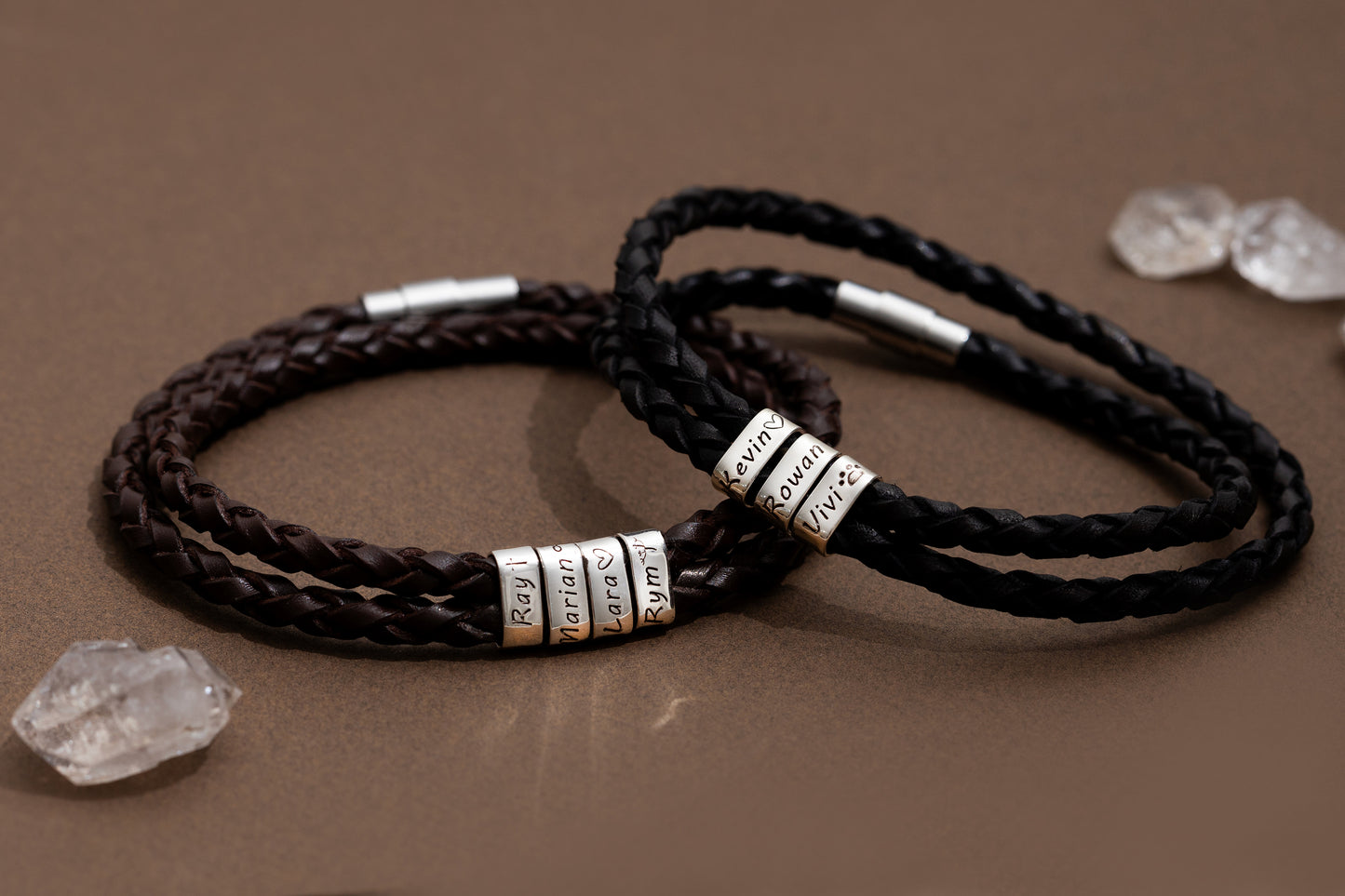 Çift Sargılı Erkek Deri İsim Bileklik | 925 Gümüş