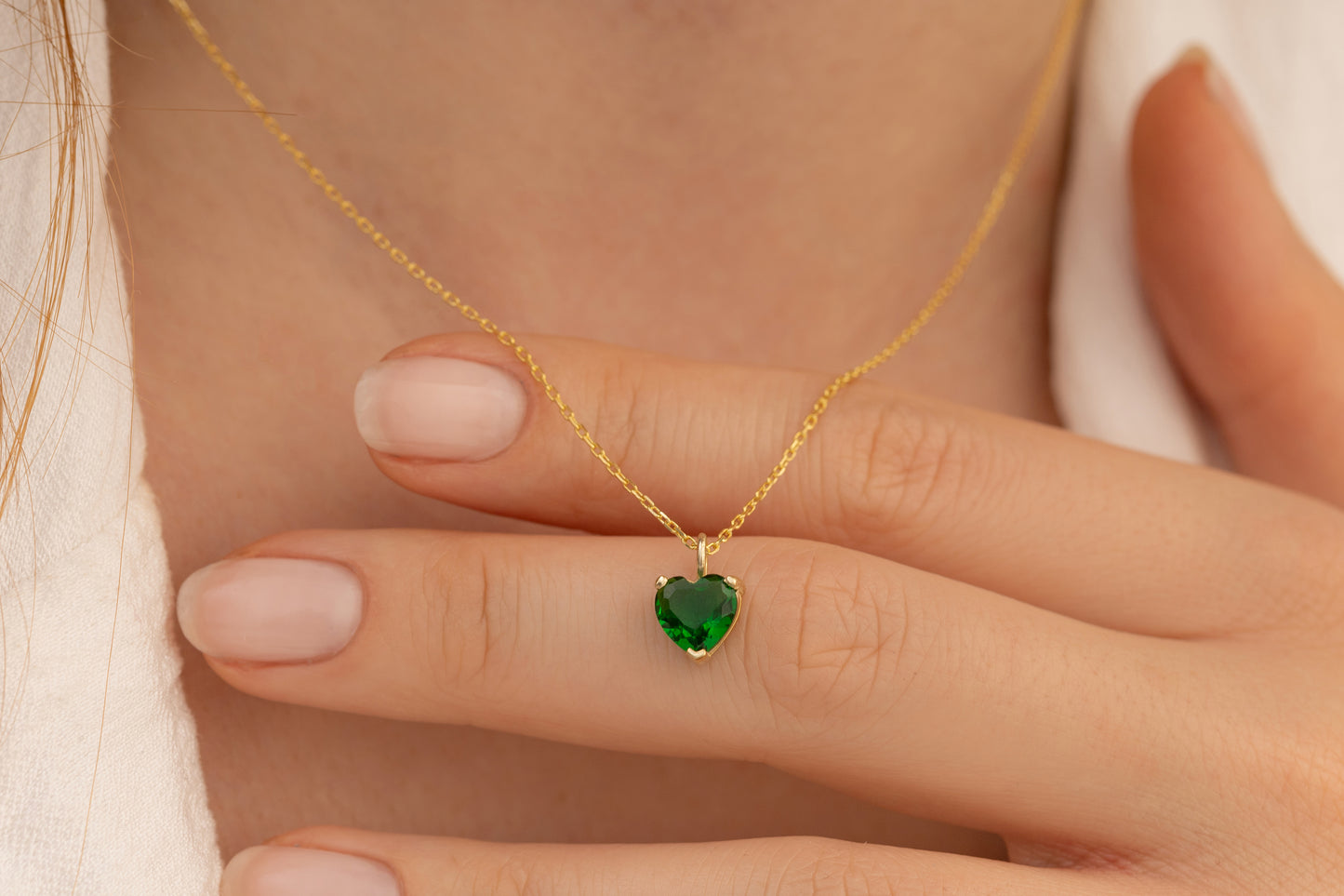 Doğum Taşlı Renkli Kalp Taşlı Kolye | 14 Ayar Altın