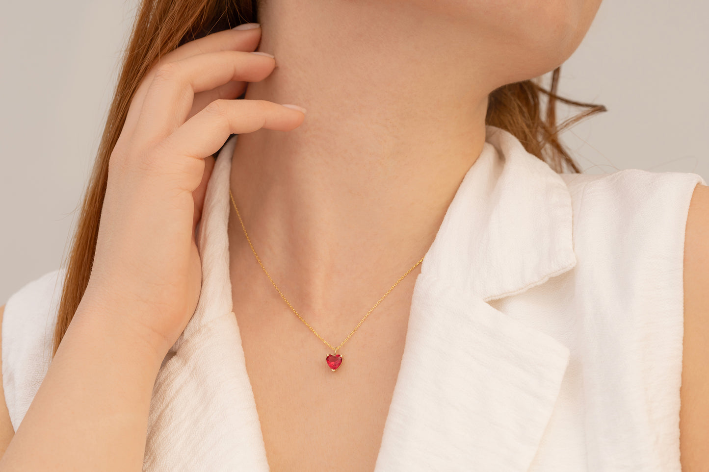 Doğum Taşlı Renkli Kalp Taşlı Kolye | 14 Ayar Altın