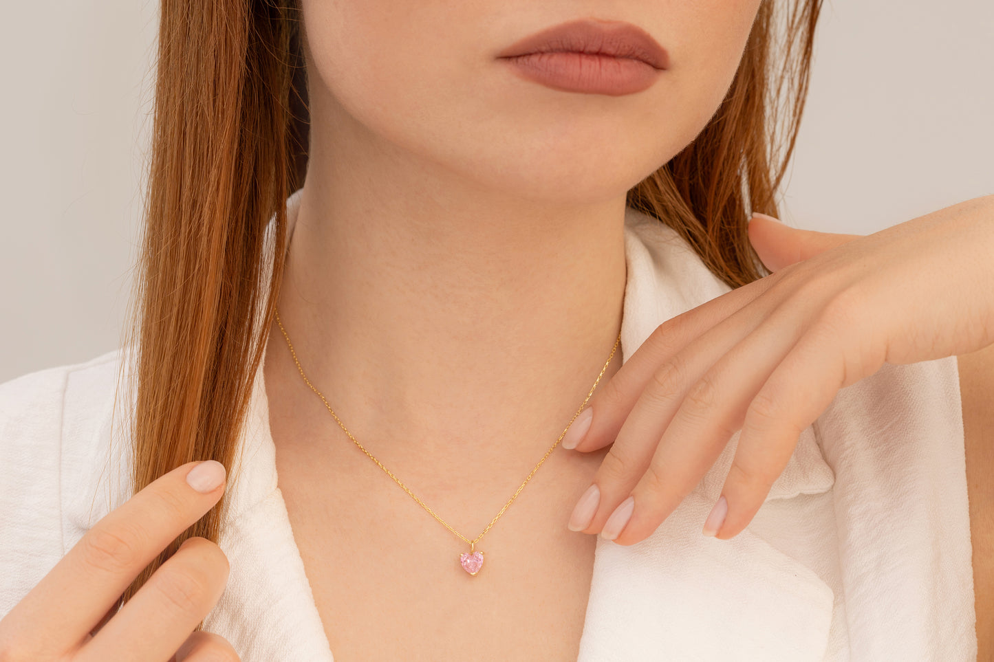 Doğum Taşlı Renkli Kalp Taşlı Kolye | 14 Ayar Altın