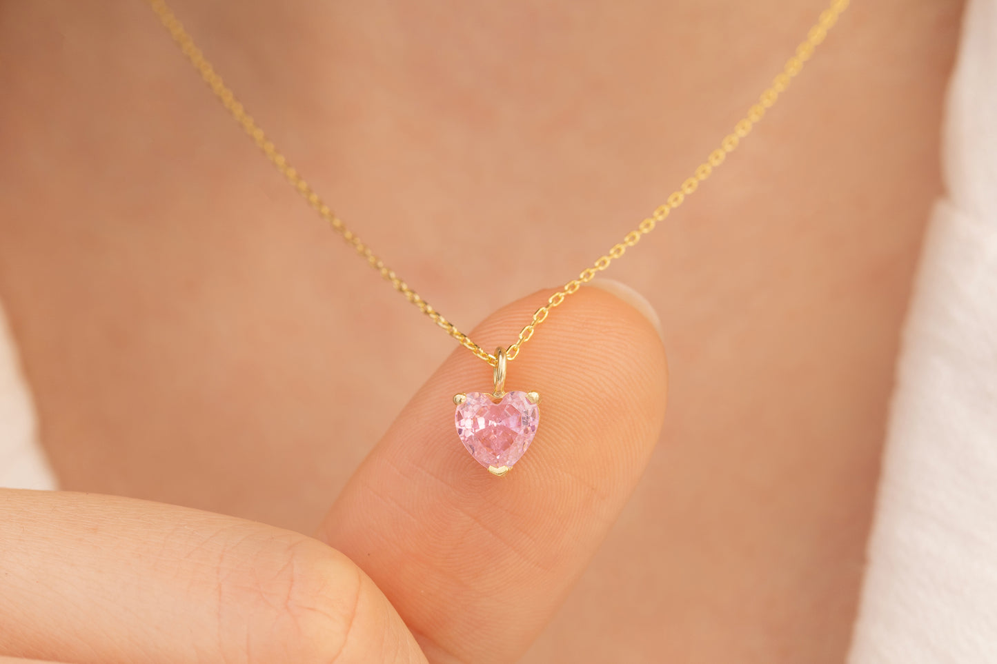 Doğum Taşlı Renkli Kalp Taşlı Kolye | 14 Ayar Altın