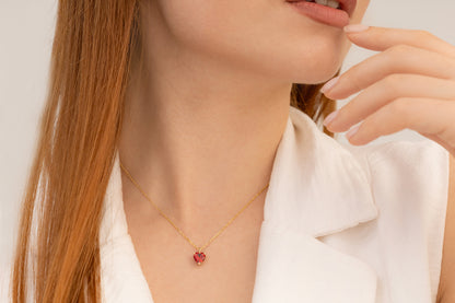 Doğum Taşlı Renkli Kalp Kolye | 925 Gümüş