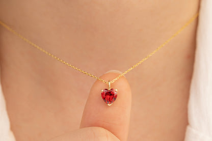 Doğum Taşlı Renkli Kalp Kolye | 925 Gümüş