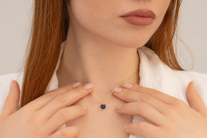 Doğum Taşlı Renkli Kalp Taşlı Kolye | 14 Ayar Altın