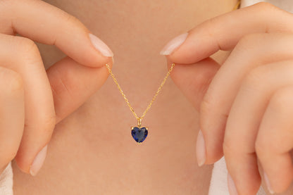 Doğum Taşlı Renkli Kalp Taşlı Kolye | 14 Ayar Altın