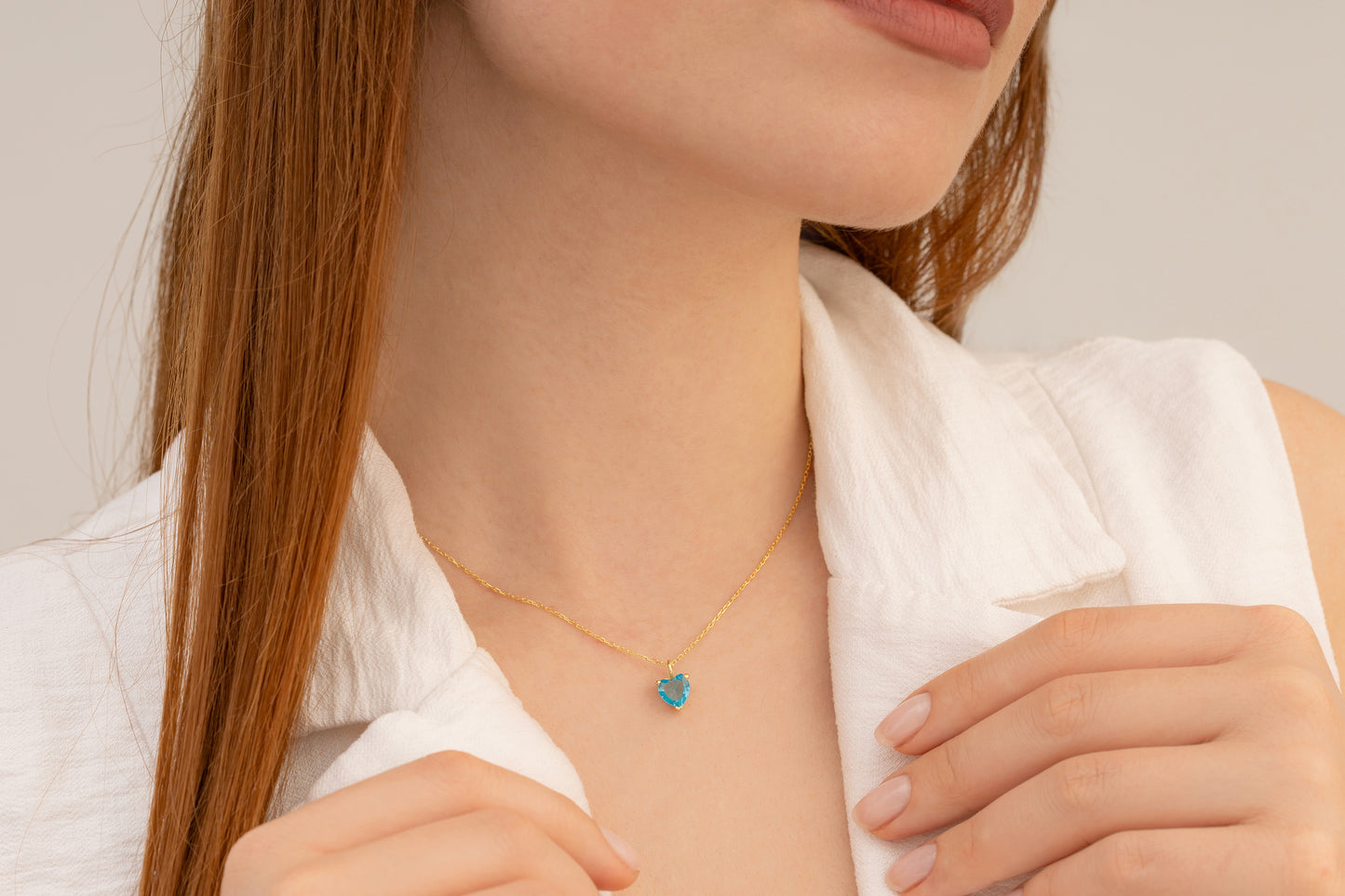 Doğum Taşlı Renkli Kalp Taşlı Kolye | 14 Ayar Altın
