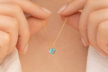 Doğum Taşlı Renkli Kalp Taşlı Kolye | 14 Ayar Altın
