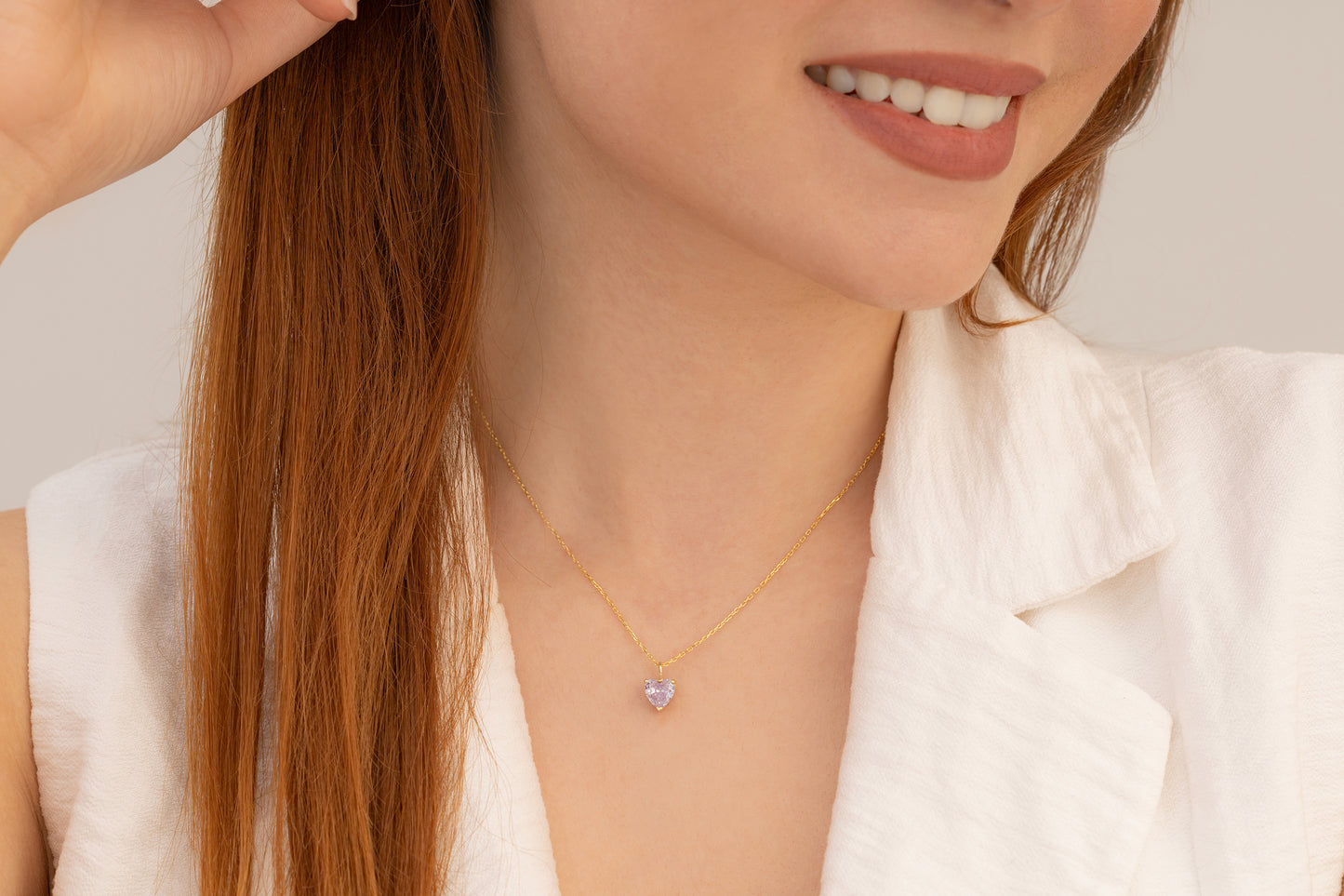 Doğum Taşlı Renkli Kalp Taşlı Kolye | 14 Ayar Altın