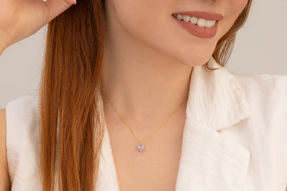 Doğum Taşlı Renkli Kalp Taşlı Kolye | 14 Ayar Altın