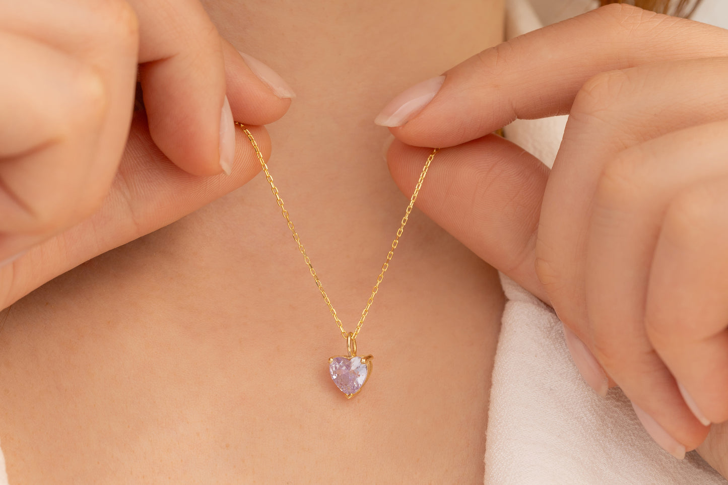 Doğum Taşlı Renkli Kalp Taşlı Kolye | 14 Ayar Altın