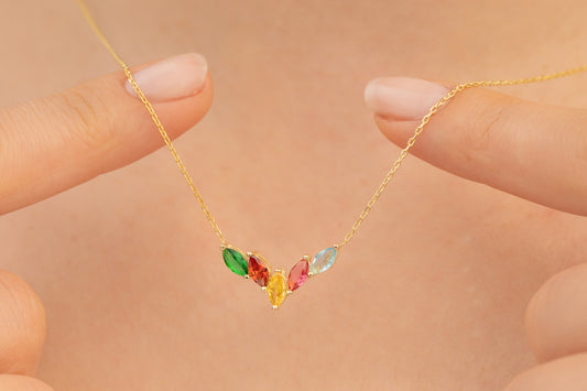 Asimetrik Mekik Doğum Taşlı Kolye | 14 Ayar Kolye