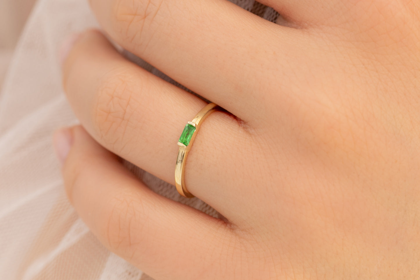 Doğum Taşlı Minimal Baget Yüzük | 14 Ayar Altın