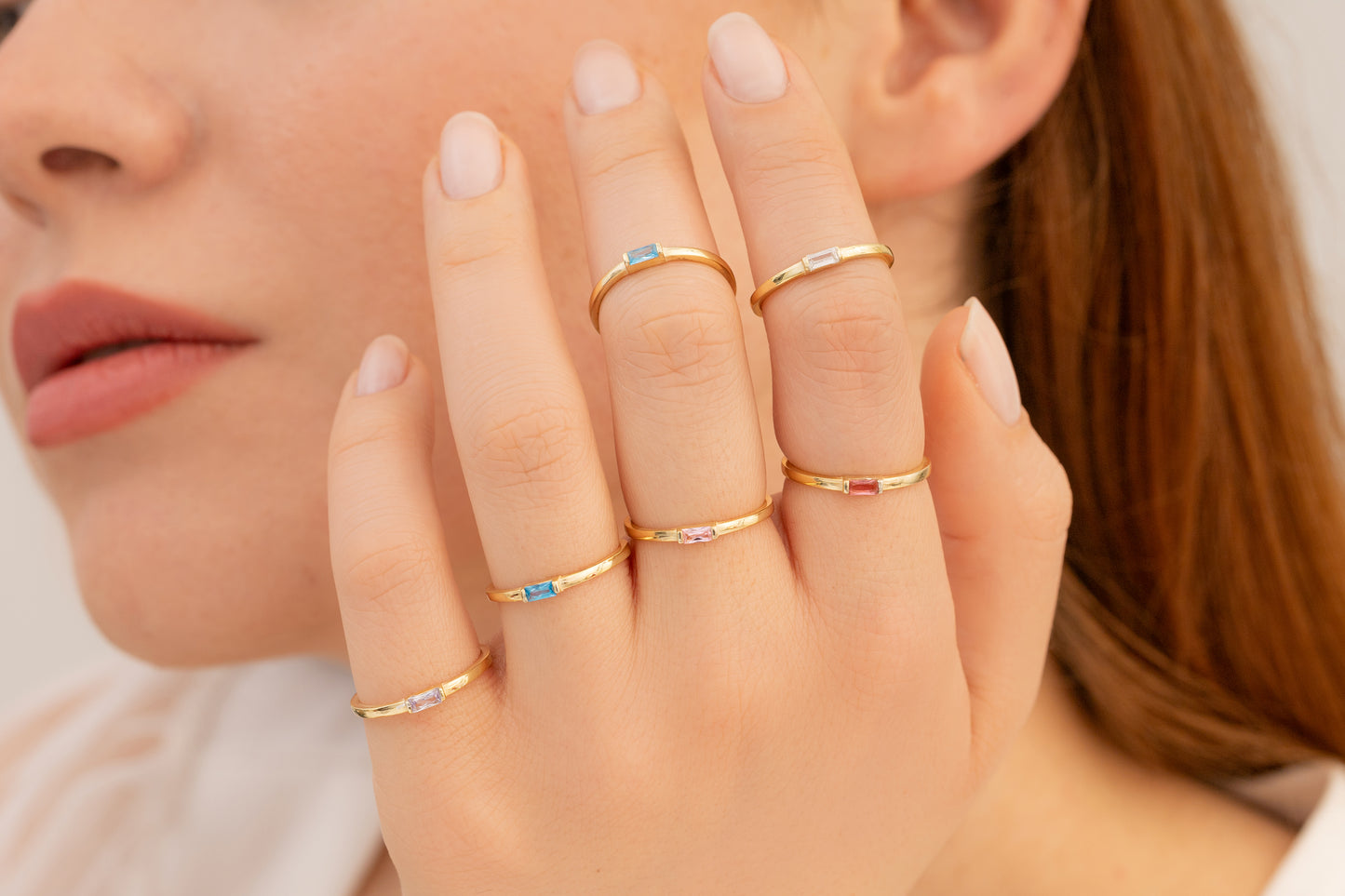 Doğum Taşlı Minimal Baget Yüzük | 14 Ayar Altın