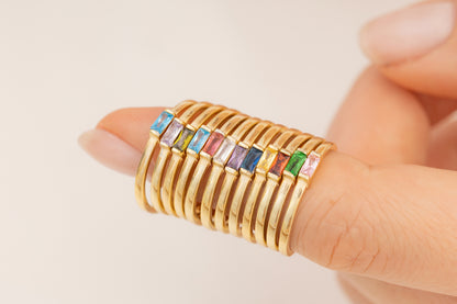 Doğum Taşlı Minimal Baget Yüzük | 14 Ayar Altın