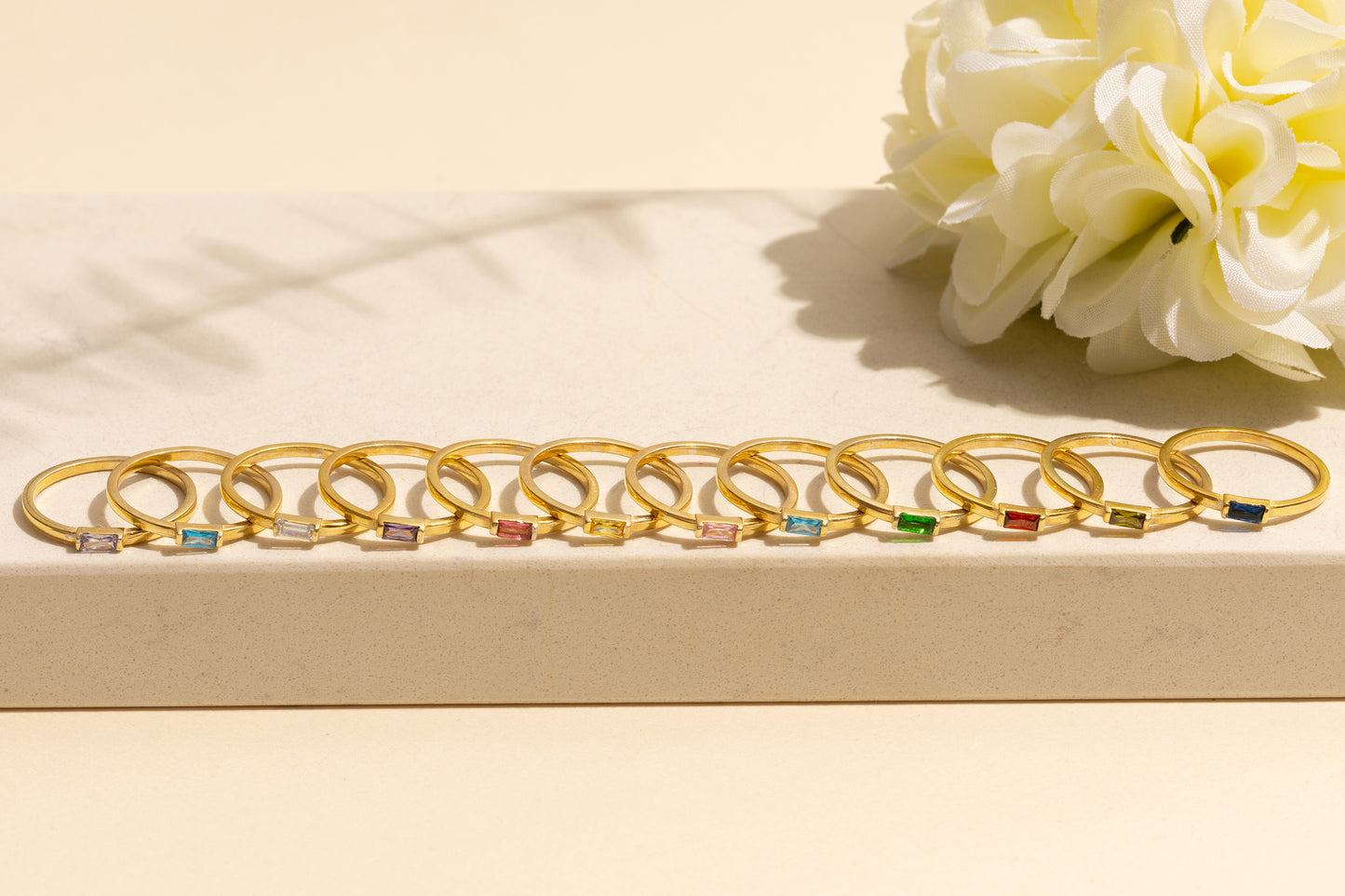 Doğum Taşlı Minimal Baget Yüzük | 14 Ayar Altın