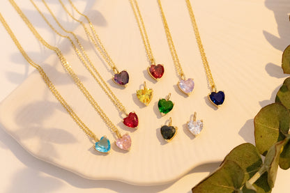 Doğum Taşlı Renkli Kalp Kolye | 925 Gümüş