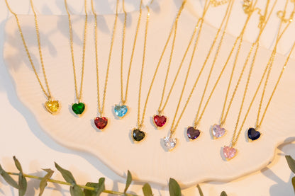 Doğum Taşlı Renkli Kalp Kolye | 925 Gümüş