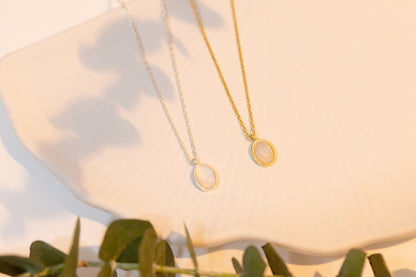 Oval Ay Taşı Kolye | 14 Ayar Altın