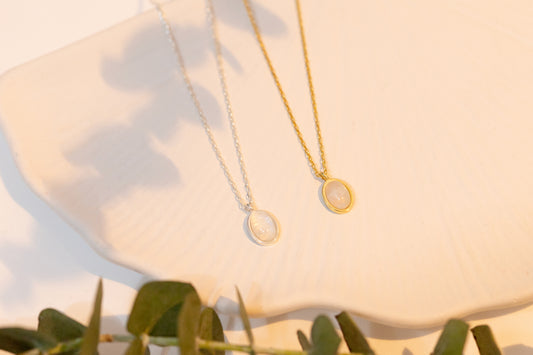 Oval Ay Taşı Kolye | 925 Gümüş