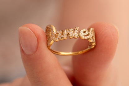 Taşlı İsim Yüzük | 925 Gümüş