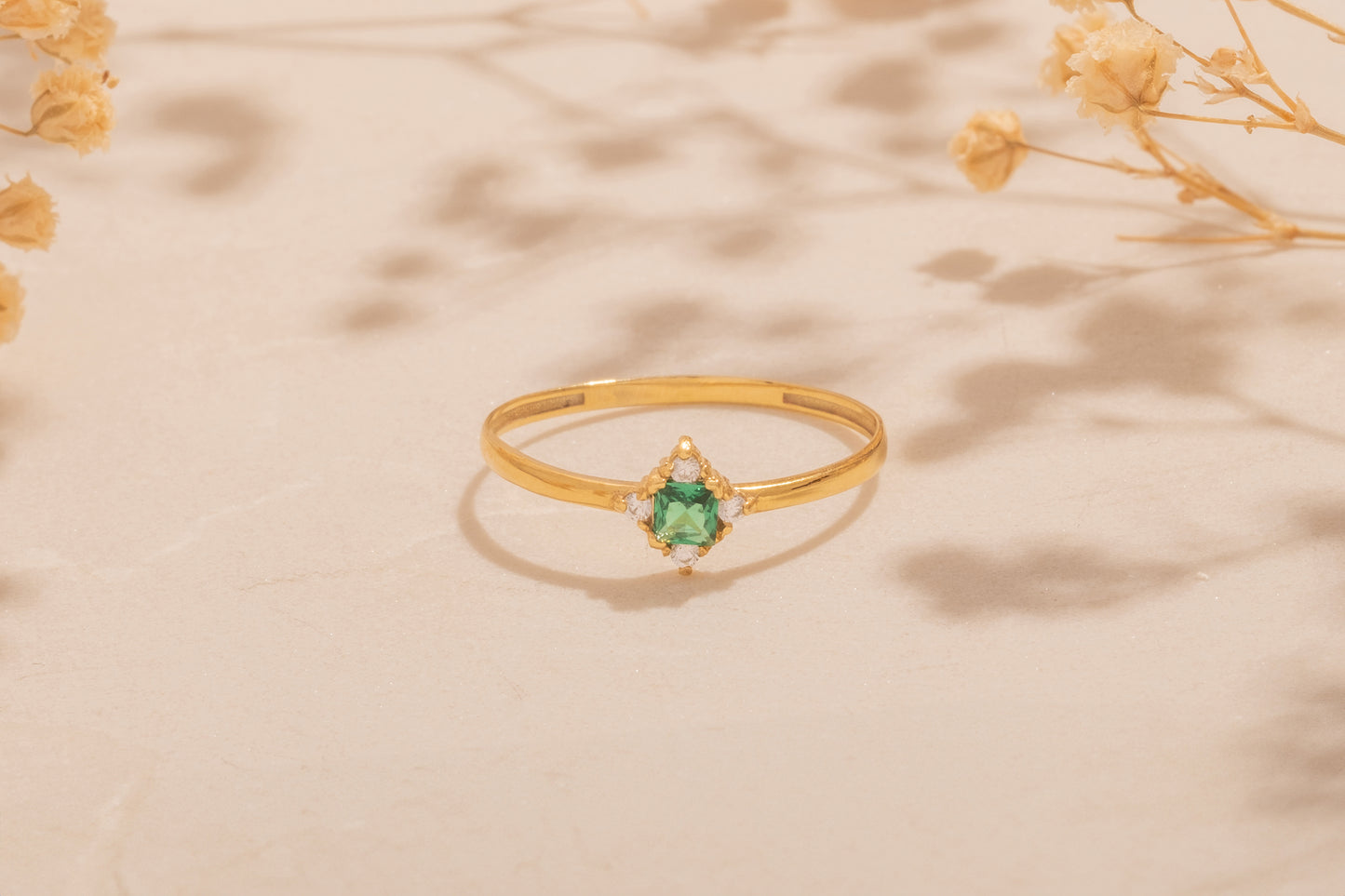 Zirkon Taşlı Kare Yüzük | 14 Ayar Altın