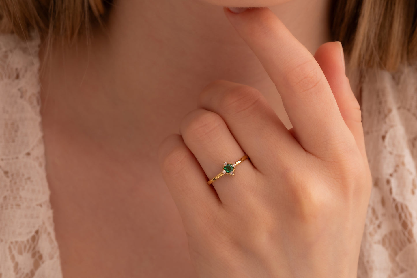 Zirkon Taşlı Kare Yüzük | 14 Ayar Altın