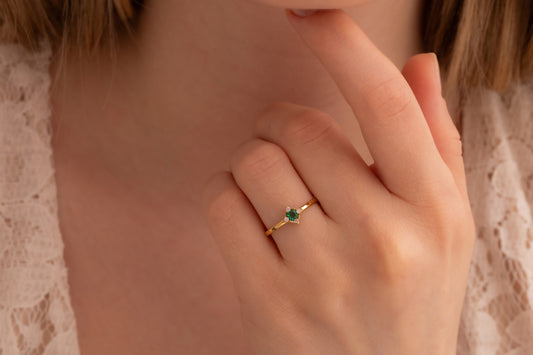 Zirkon Taşlı Kare Yüzük | 14 Ayar Altın